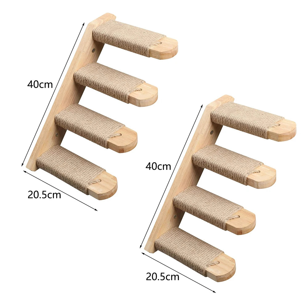 Cat Climbing Stairs Wall Mounted Steps Made of Wood and Sisal Rope Scratching Ladder Pet Furniture for Indoor Cats Playing Sleep