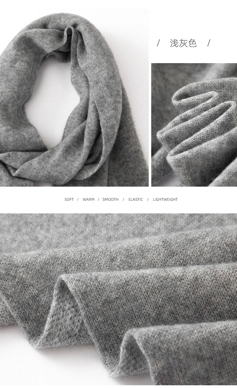 Soft 100% Cashmere Scarf for Autumn and Winter, Women's Knitted Warm Neck Protection Scarf 160*25CM