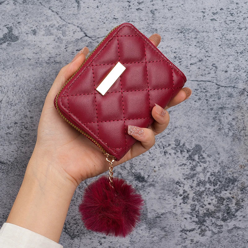 Ladies short purse 2024 new diamond embroidered iron hanging hair ball coin purse card leisure foreign trade package