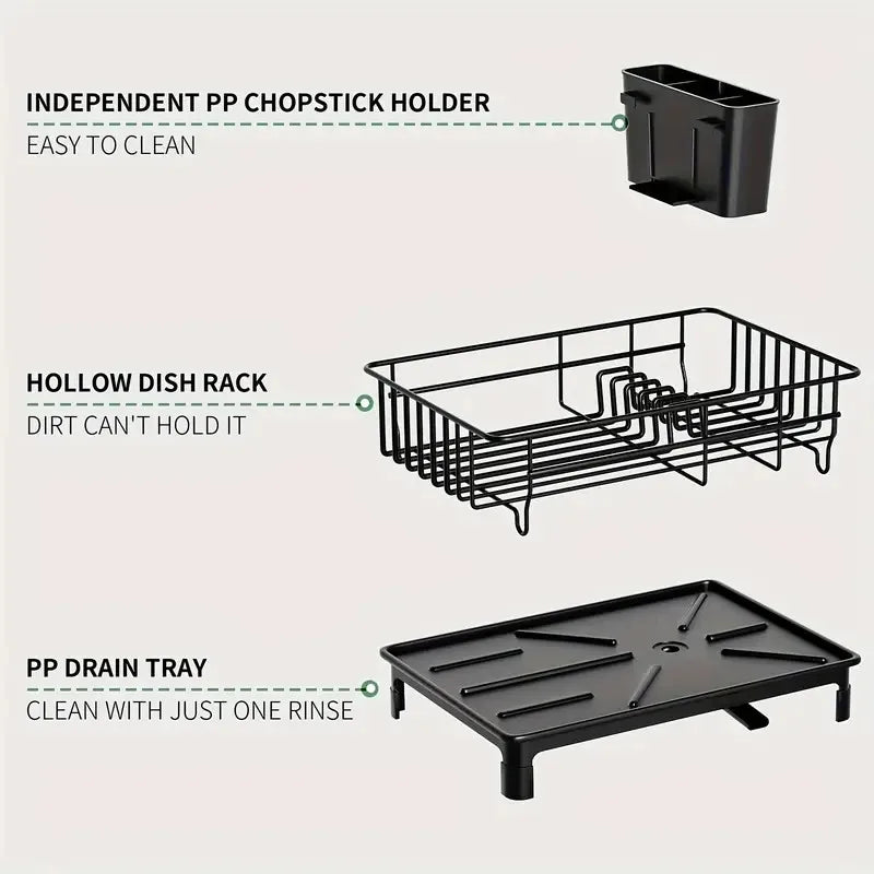 Rustproof Dish Drying Rack Kitchen Countertop Dish Rack Dish Drainer Organizer with Utensil Holder＆ Drain Board for Kitchen Sink