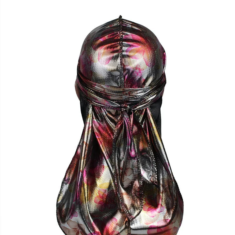 Satin Floral Printed Headband Scarves for Women Hair Accessories Mens Doo Rag Durag Long Tail Cap Bandana Turban Unisex Headwear