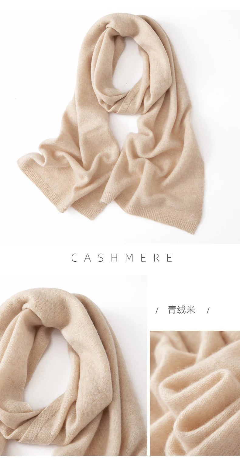 Soft 100% Cashmere Scarf for Autumn and Winter, Women's Knitted Warm Neck Protection Scarf 160*25CM