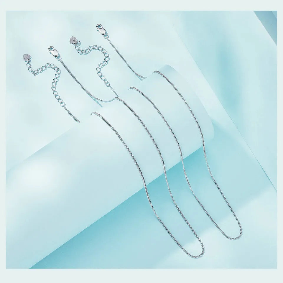 WOSTU Classic Basic Chains Solid 925 Sterling Silver O-Shaped Necklace Twisted Snake Bar Singapore Box Chain Square Links 45CM