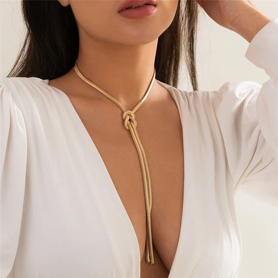 Ingemark Unique Adjustable Twisted Chunky Snake Long Chain Necklace for Women Sexy Vintage Knotted Link Grunge Chest Jewelry New