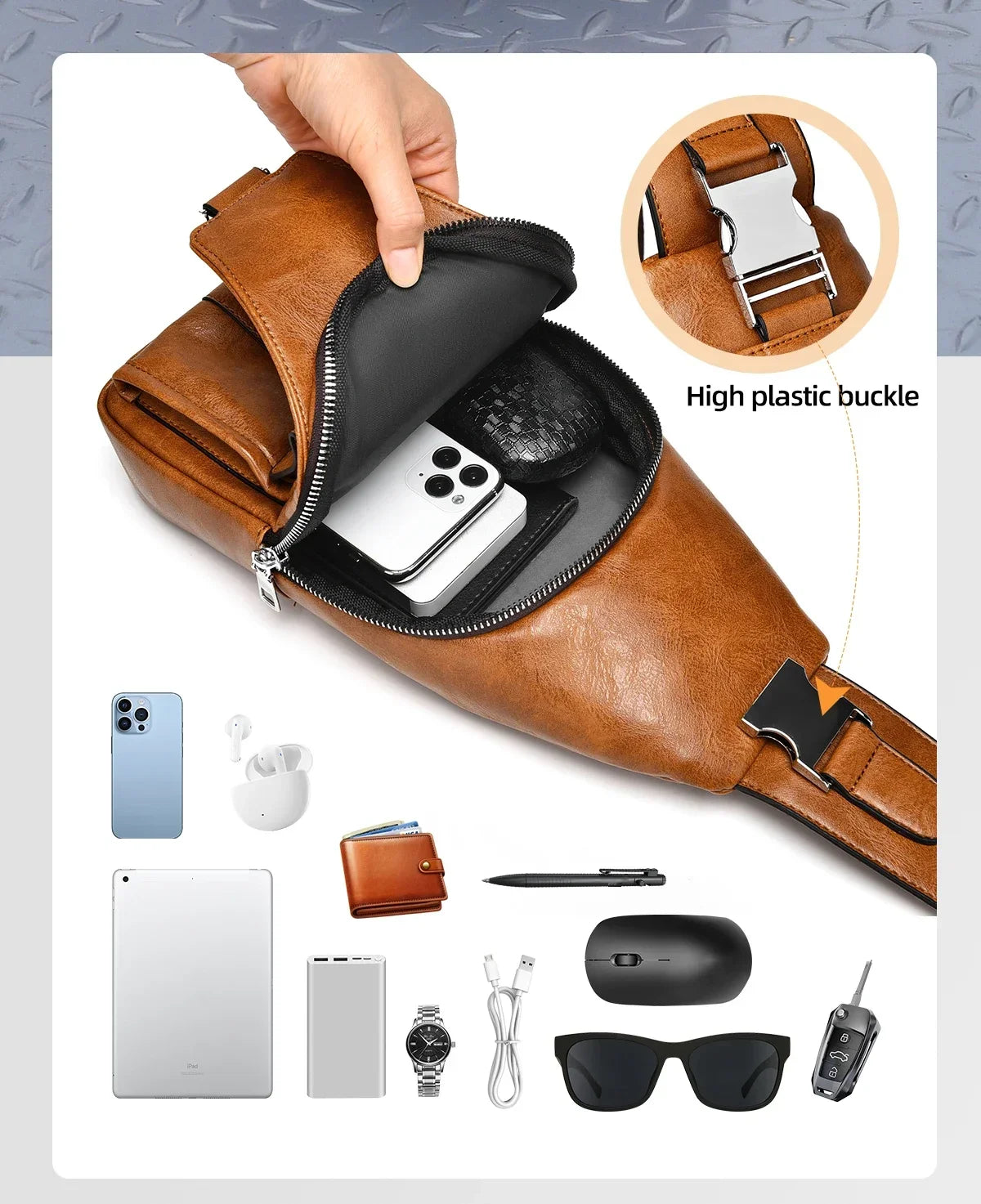 2026 New Men's Bag High Quality PU Leather Men's Chest Bag Simple Waterproof Single Shoulder Crossbody Bags Messenger Bag Gift