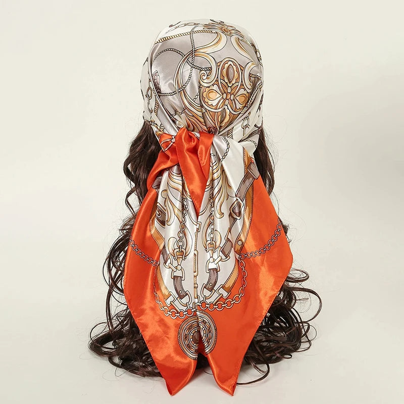 Luxury Brand Silk Satin Square Scarf Women Hijab Bandana Muslim Headscarves Shawl Wrap Ladies Headband Neckerchief Foulard 90cm