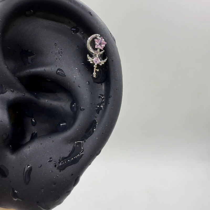 1 Pcs White Heart Bowknot Titanium Steel Ear Bone Nail Shiny Allergy Prevention Women Cochlear Accessories Piercing Earrings