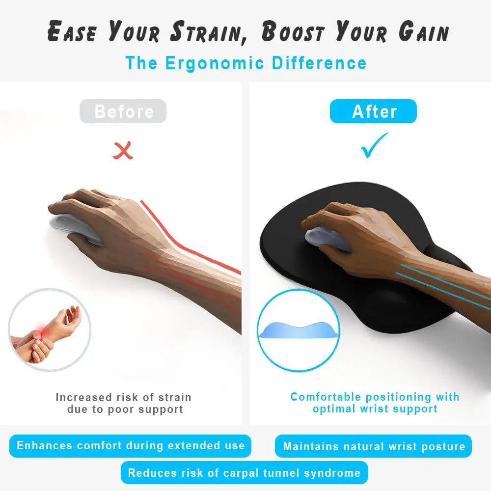 Comfortable Mouse Pad with Gel Wrist Rest Ergonomic Mouse Pad for Pain Relief Smooth Wrist Support Surface and Non-Slip PU Base