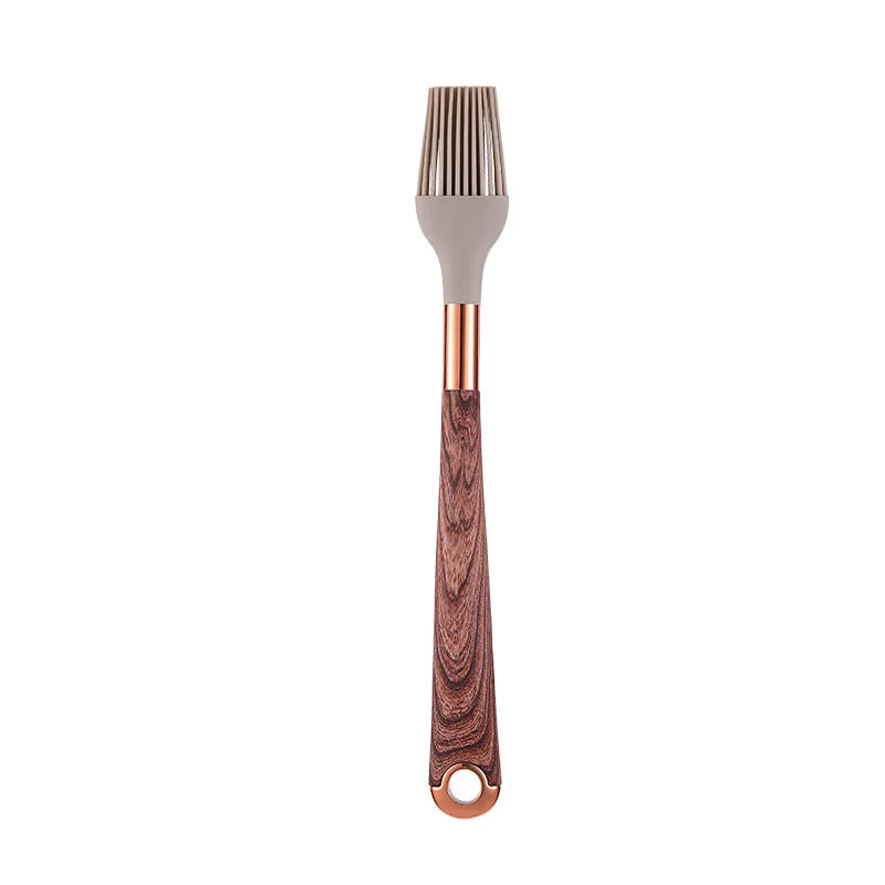 LMETJMA Silicone Kitchen Utensil Set 10 Pcs Cooking Utensil with Utensils Holder Wooden Pattern Handles Nonstick Cookware JT264
