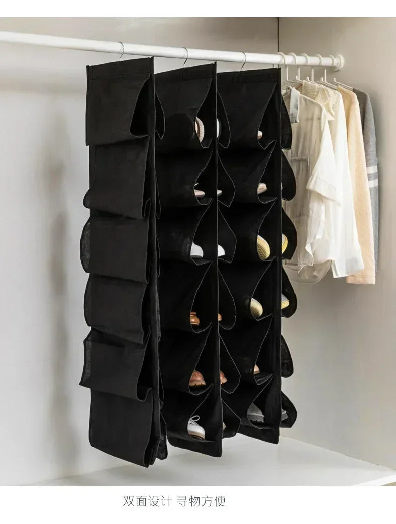 Shoe Storage Hanging Bag 12 Compartments Shoe Storage Hanging Bag Home Wardrobe Non-woven Multi-layer Storage Storage Shoe Bag