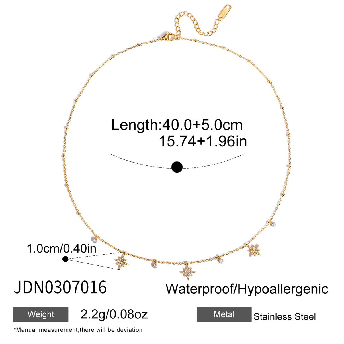 Uworld Simple Classic 18K Gold Color Plated Stainless Steel White Water Rhinestone Lightning Pendant Necklace Stackable Chain Ne