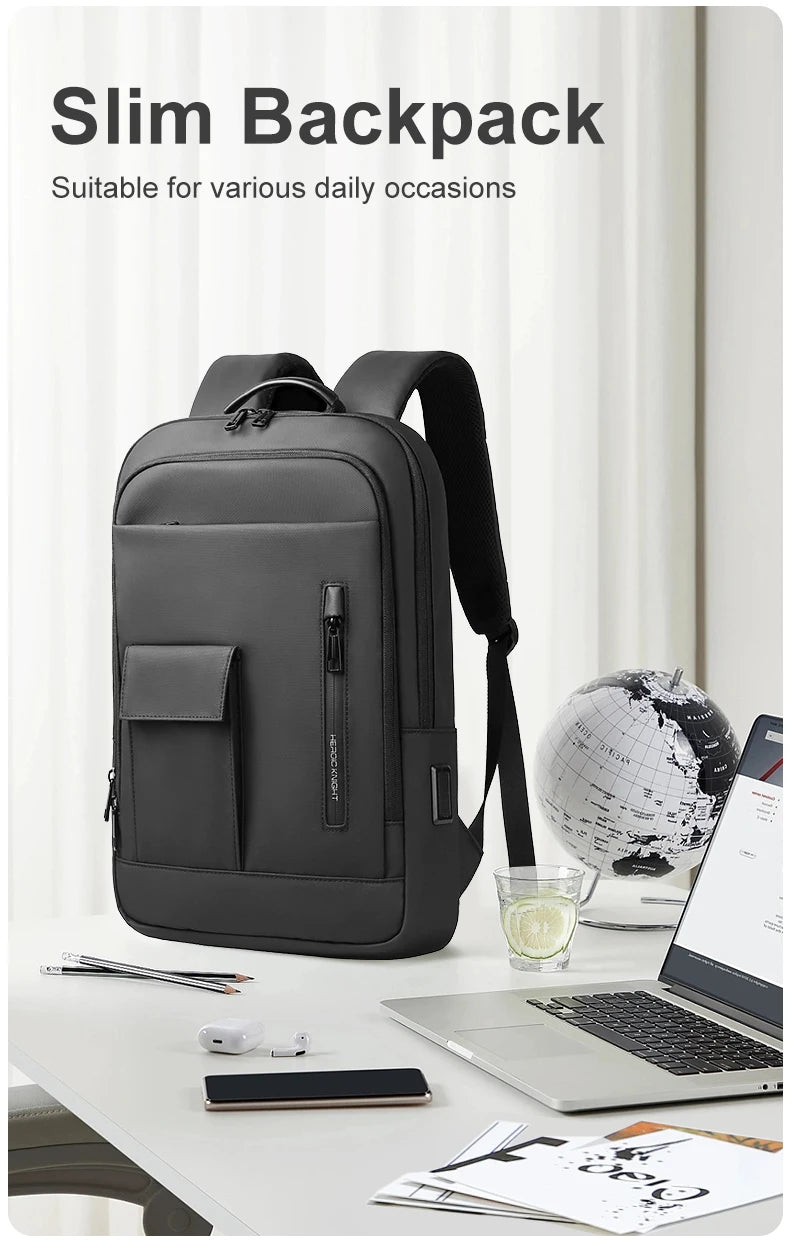 Heroic Knight Slim Backpack for Men Multifunction Work Backpack for 15.6' Laptop Bag Waterproof Business Bag College Bag Male