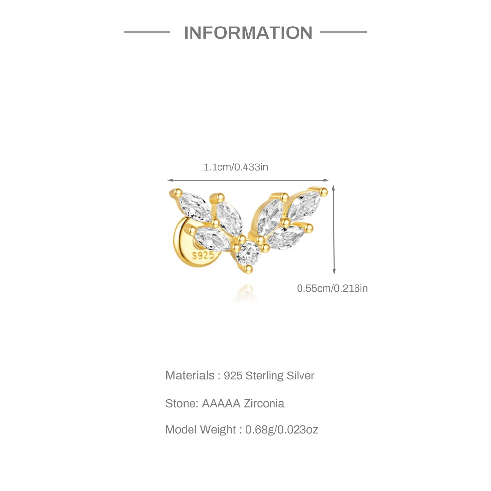 CANNER Pendientes Plata 925 Piercing Stud Earrings For Women Cubic Zirconia 925 Sterling Silver Cartilage Earring Jewerly 1pc