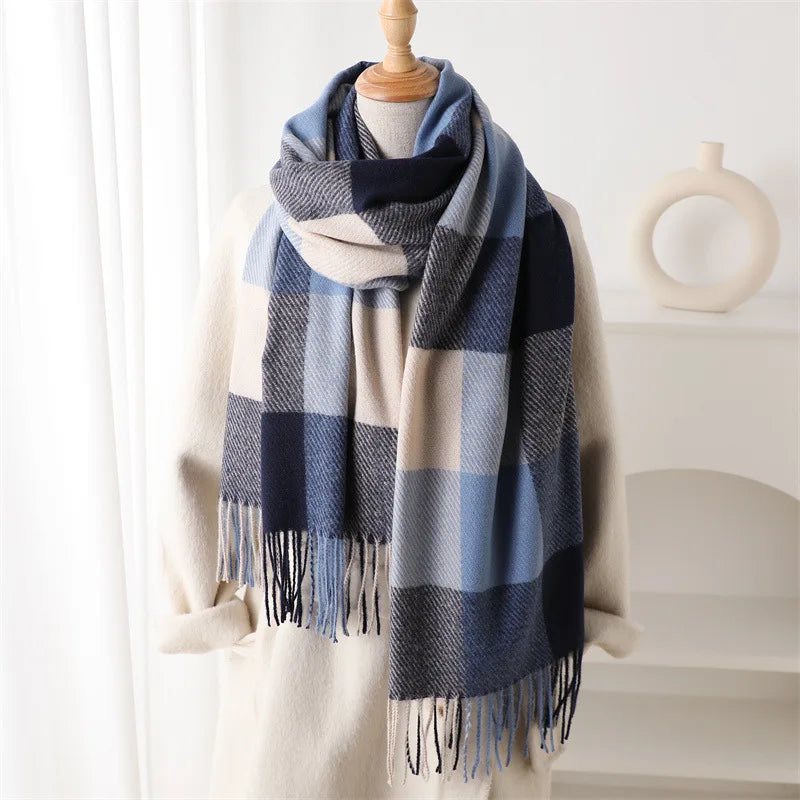Luxury Brand Plaid Scarf Autumn Winter Women Warm Neckerchief Pashmina Lady Shawls and Wraps Casual Lattice Tassel Scarves