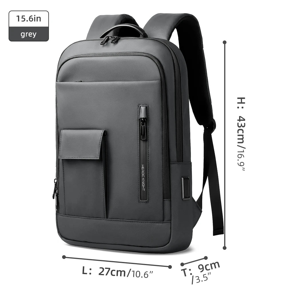 Heroic Knight Slim Backpack for Men Multifunction Work Backpack for 15.6' Laptop Bag Waterproof Business Bag College Bag Male