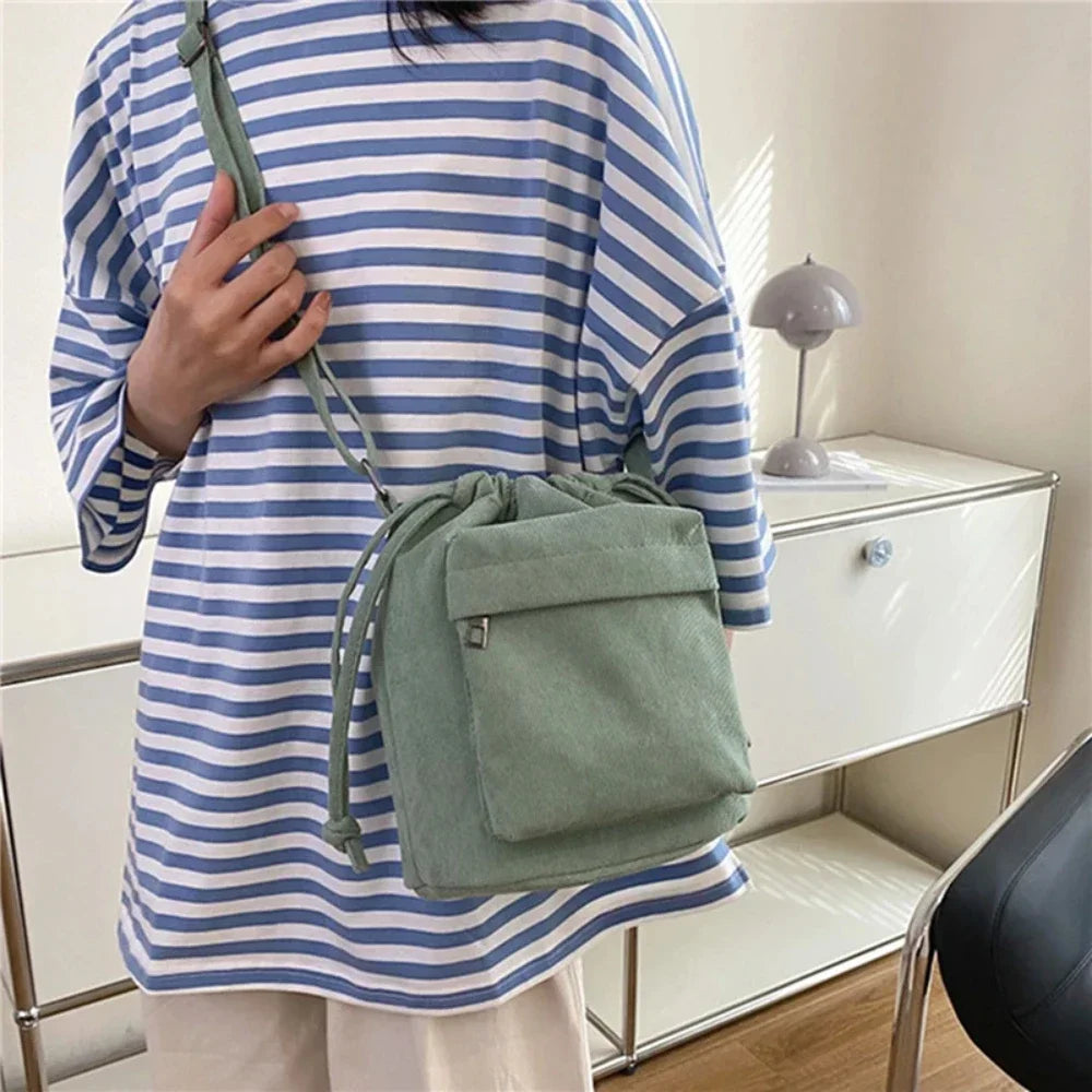 Shoulder Bag New Women Bag Middle Shoulder Bag Korean Style Drawstring Bucket Bag Casual Light Youth Crossbody Bag Whole Sale