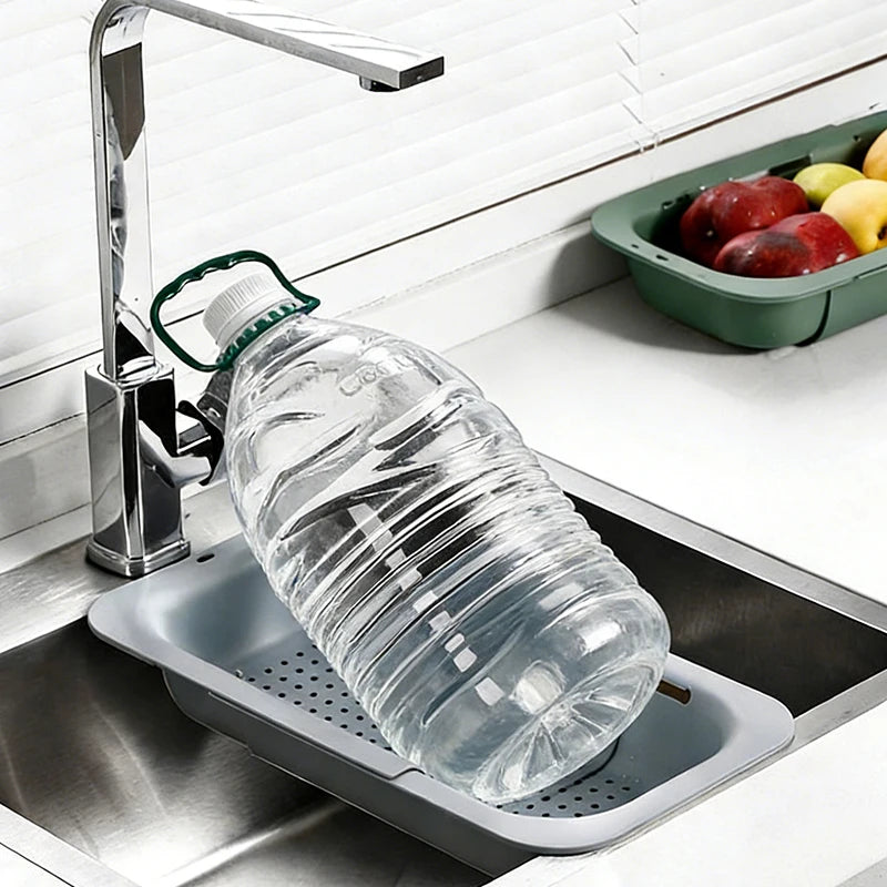 Extendable Over The Sink Colander Strainer Basket for Washing Vegetables Fruits Draining Pasta Drying Dishes Home Kitchen Tool