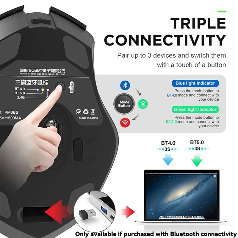 Inphic F1S Rechargeable 2.4G Wireless Mouse Office Mute Ergonomic And Skin-friendly Materials Support PC Laptop Tablet Universal