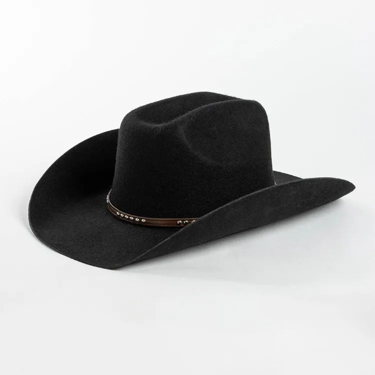 USPOP Autumn Winter Western Cowboy Hat Unisex Casual Studded Wool Felt Hat with Belt  Large Size Fedora Available in Sizes S-XL