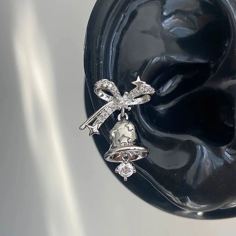 1 Pcs White Heart Bowknot Titanium Steel Ear Bone Nail Shiny Allergy Prevention Women Cochlear Accessories Piercing Earrings
