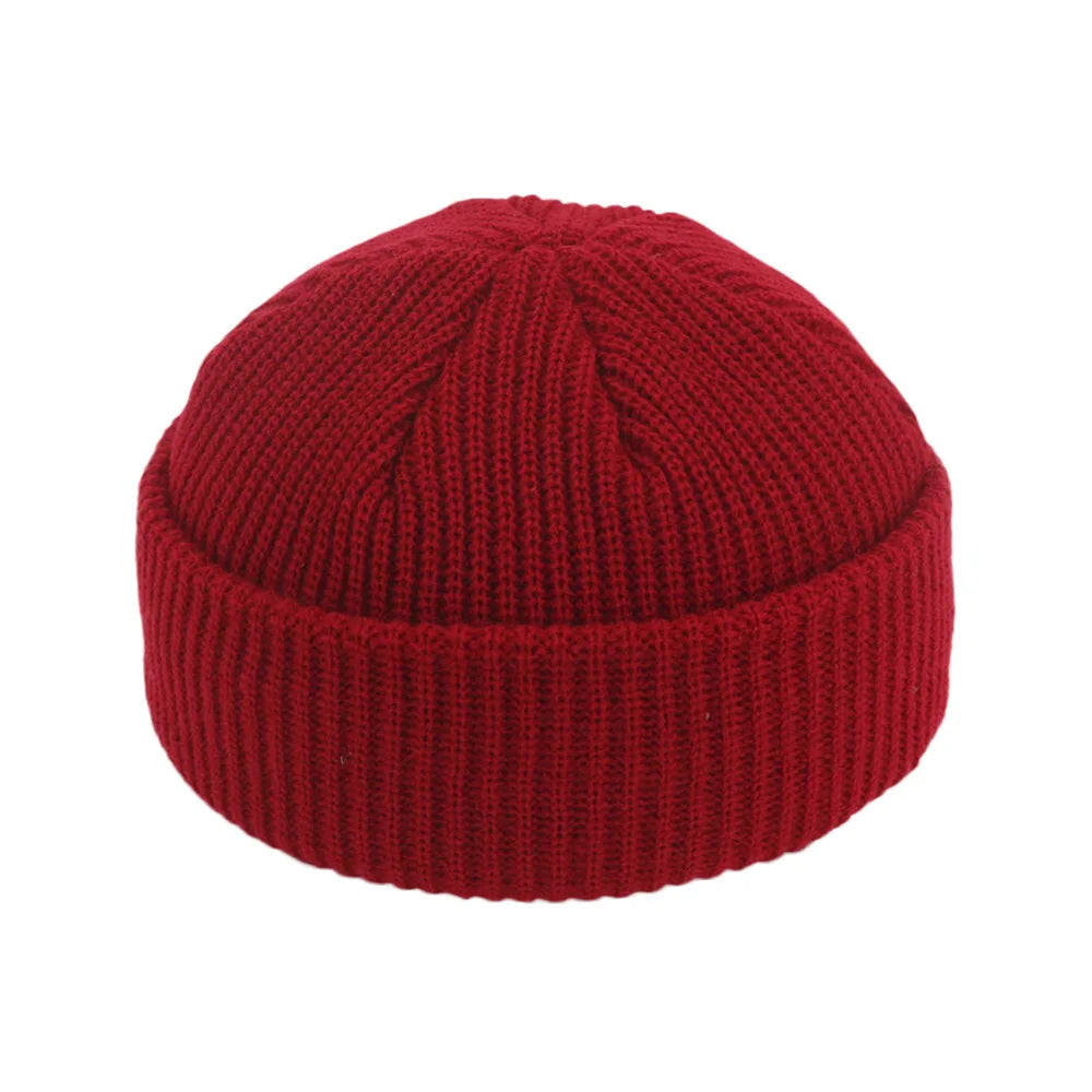 Beanie Knit Hats Fashion Men Boy Skullcap Sailor Caps Cuffs Retro Navy Short Hat Solid Color Unisex Winter Warm Cap Roll-up Edge