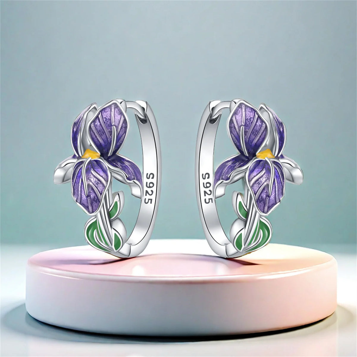 925 Sterling Silver Flower and Plant Series Purple Iris Earrings Exquisite Wedding Party Gifts for Ladies Jewelry Fashion Gifts