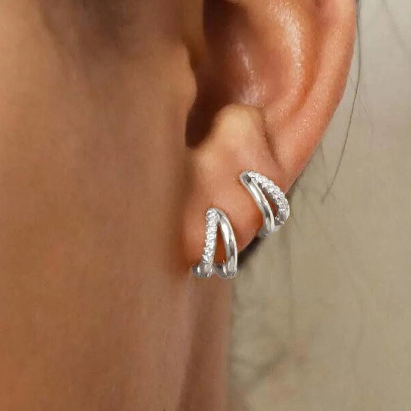Fashion Gold Color Metal Double Layered Huggie Hoop Earrings for Women Girls Luxury Crystal Geometric Catilage Earrings Jewelry