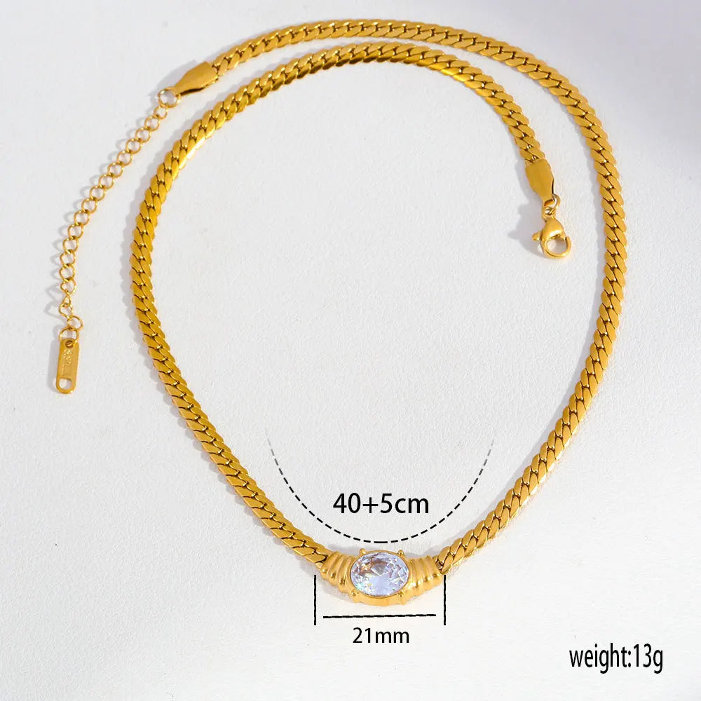 Women Luxury Jewelry Egg Shape Gemstone Necklace Stainless Steel Necklace for Women