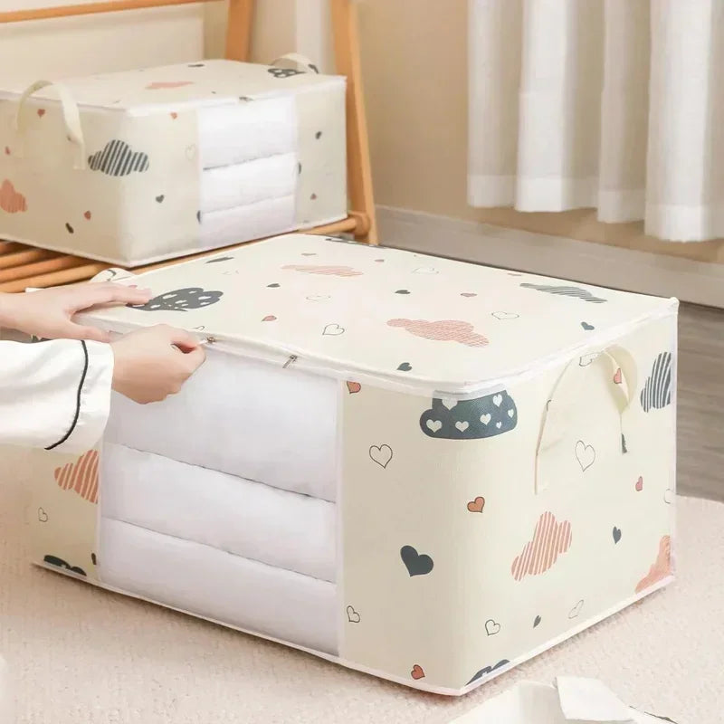 50/70L Foldable Large Capacity Clothes Quilt Storage Bag Moisture Dust Proof Organizer with Zipper for Home Closet Storage