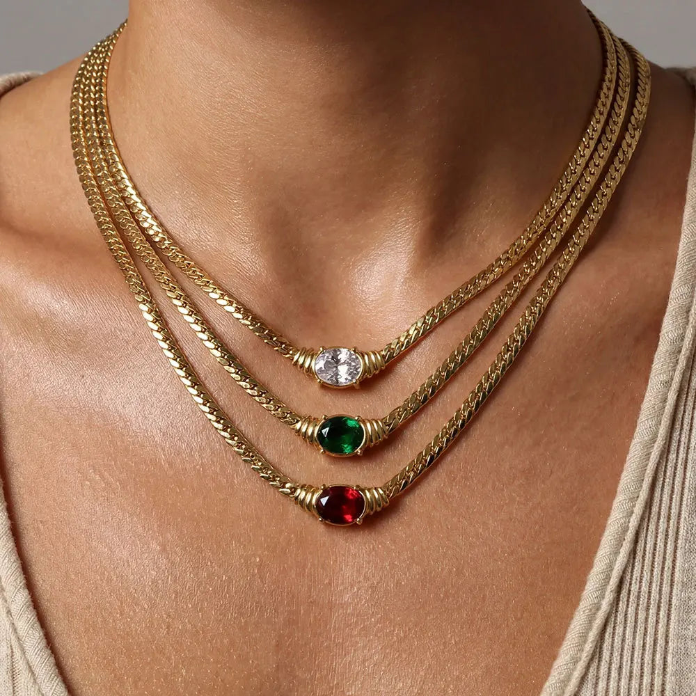 Women Luxury Jewelry Egg Shape Gemstone Necklace Stainless Steel Necklace for Women