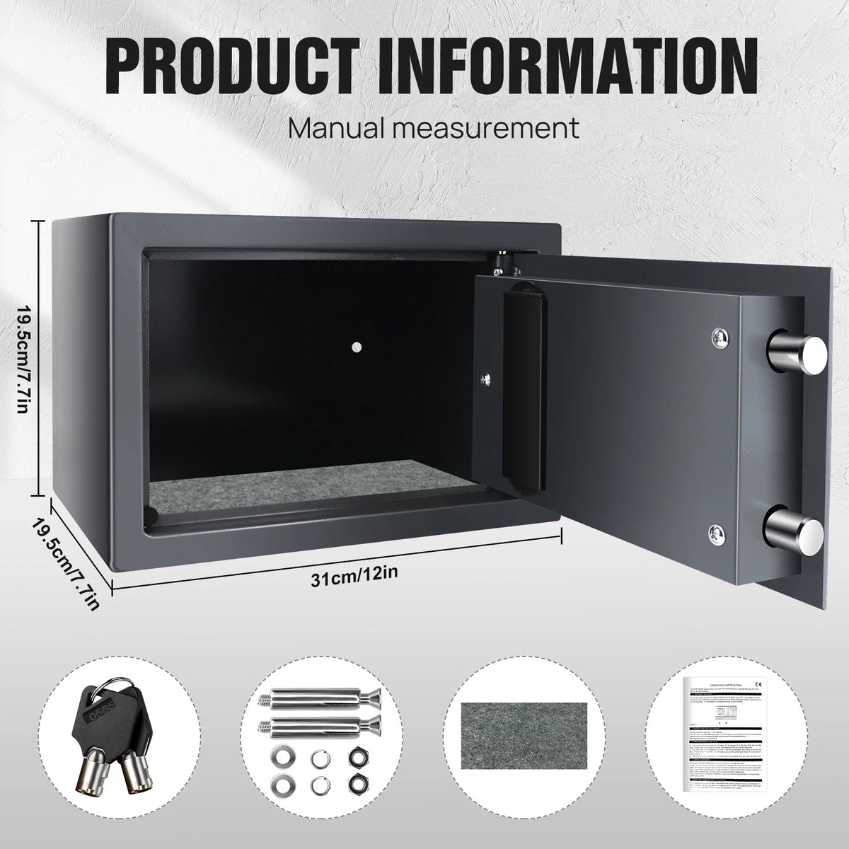 Safe Box Digital Security Steel Case with Electronic Password & Key for Home,Office (4.6/8.5/16L,Black/Grey/White)