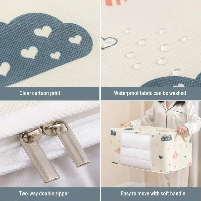 50/70L Foldable Large Capacity Clothes Quilt Storage Bag Moisture Dust Proof Organizer with Zipper for Home Closet Storage