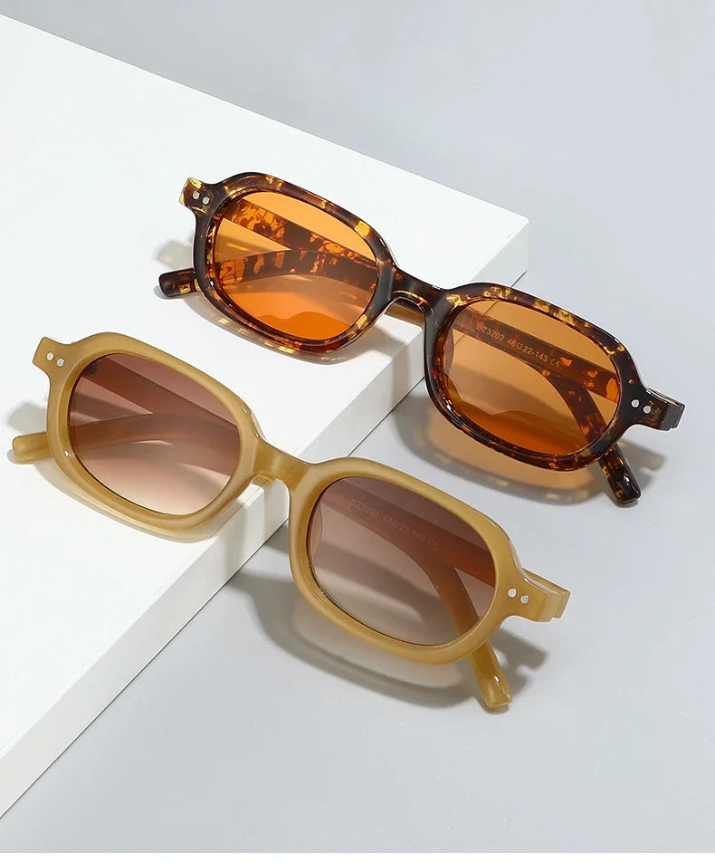 SO&EI Retro Small Oval Sunglasses Women Shades UV400 Fashion Rivets Men Jelly Color Gradient Punk Sun Glasses