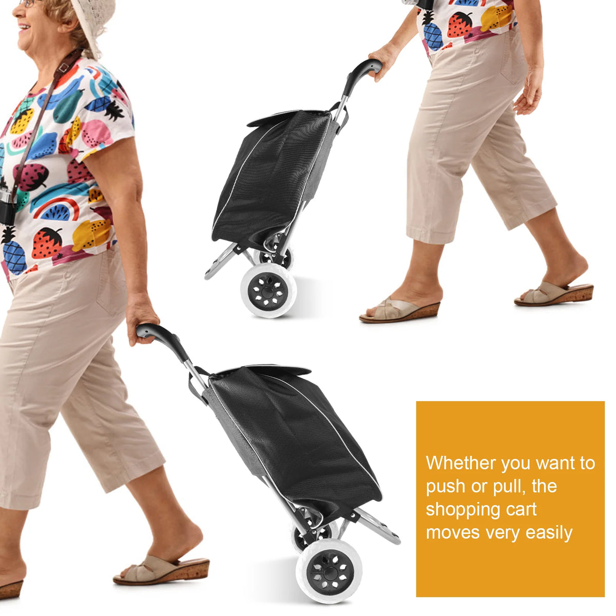 Grocery Trolley, Shopping Cart with Detachable Shopping Bag, Trolley Mudguard Stair Climbing Wheels, 35L