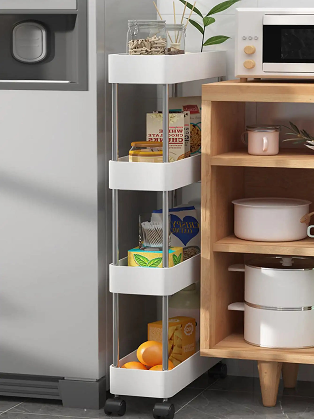 1pcs 3/4 Tier Rolling Utility Cart Storage Shelf Movable Gap Storage Rack Kitchen Bathroom Slim Slide Organizer Shelf Livingroom