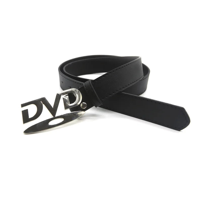 Unisex Nostalgic Design DVD Buckle Belt Men Women Decoration Paired with Jeans Waist Straps Belt Versatile Design Sense Belt