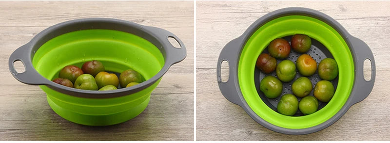 Drain Basket Silicone Vegetable Fruits Washing Drain Basket Folding Colander Strainer Collapsible Drainer Kitchen Tool