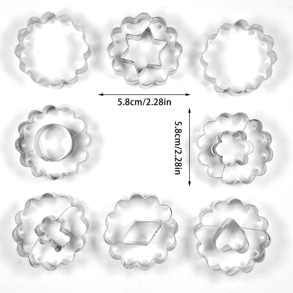9PCS Jam Cookie Cutter Set Food Grade Moon Star Heart Flower Easy Clean Molds for Fondant Biscuit Pastry Home Baking