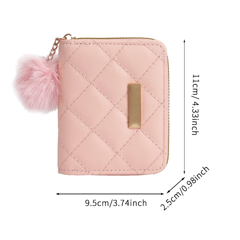 Ladies short purse 2024 new diamond embroidered iron hanging hair ball coin purse card leisure foreign trade package