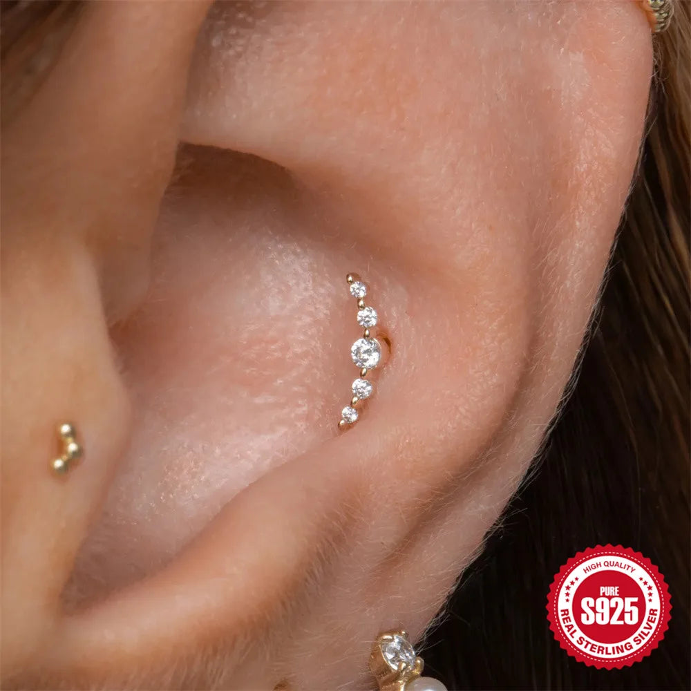 CANNER Pendientes Plata 925 Piercing Stud Earrings For Women Cubic Zirconia 925 Sterling Silver Cartilage Earring Jewerly 1pc