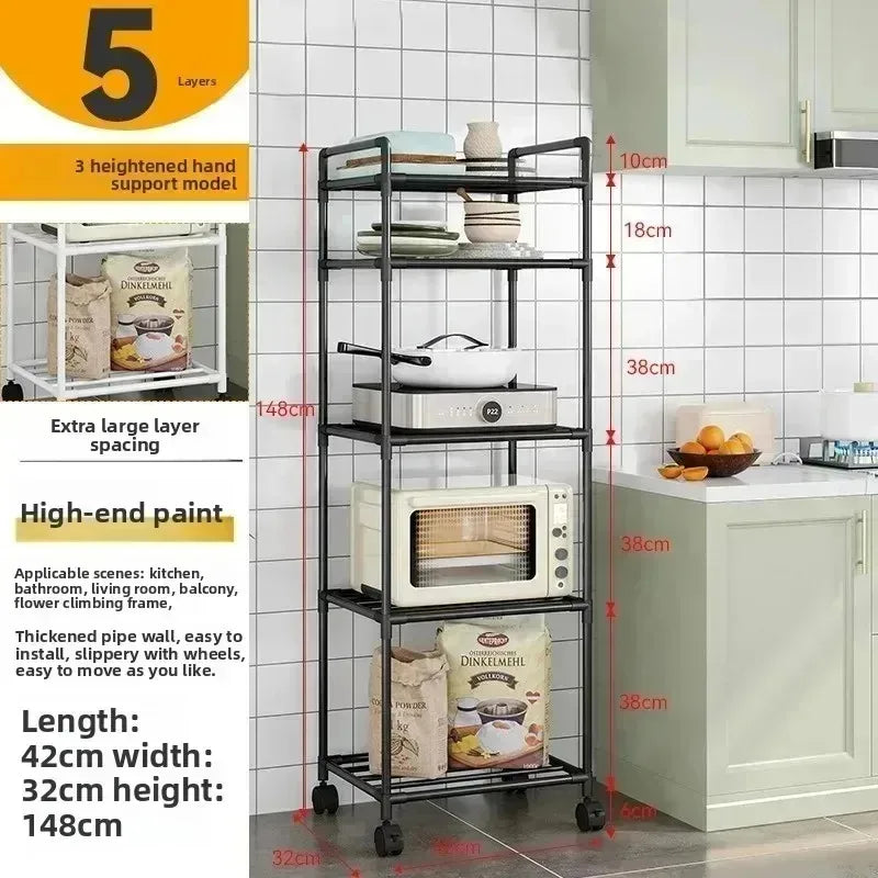 Kitchen mobile storage cart, multi-layer floor rack, dish refrigerator organizer refrigerator organizer
