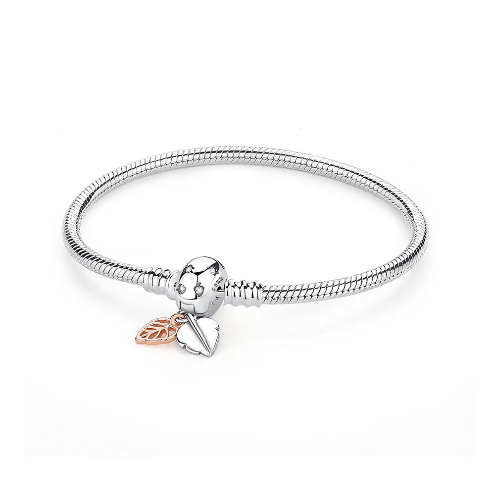 Original 925 Sterling Silver Bracelets Bangles Love Heart Clip Charms Beads Snake Chains For Women Rose Gold DIY Luxury Jewelry