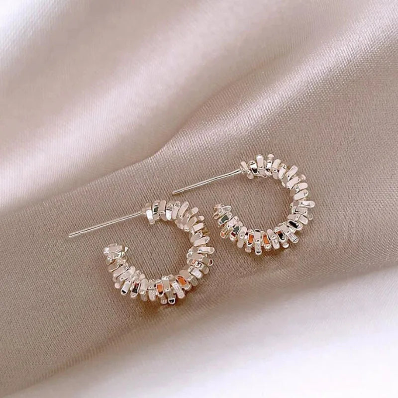 Fashion Gold Color Metal Double Layered Huggie Hoop Earrings for Women Girls Luxury Crystal Geometric Catilage Earrings Jewelry