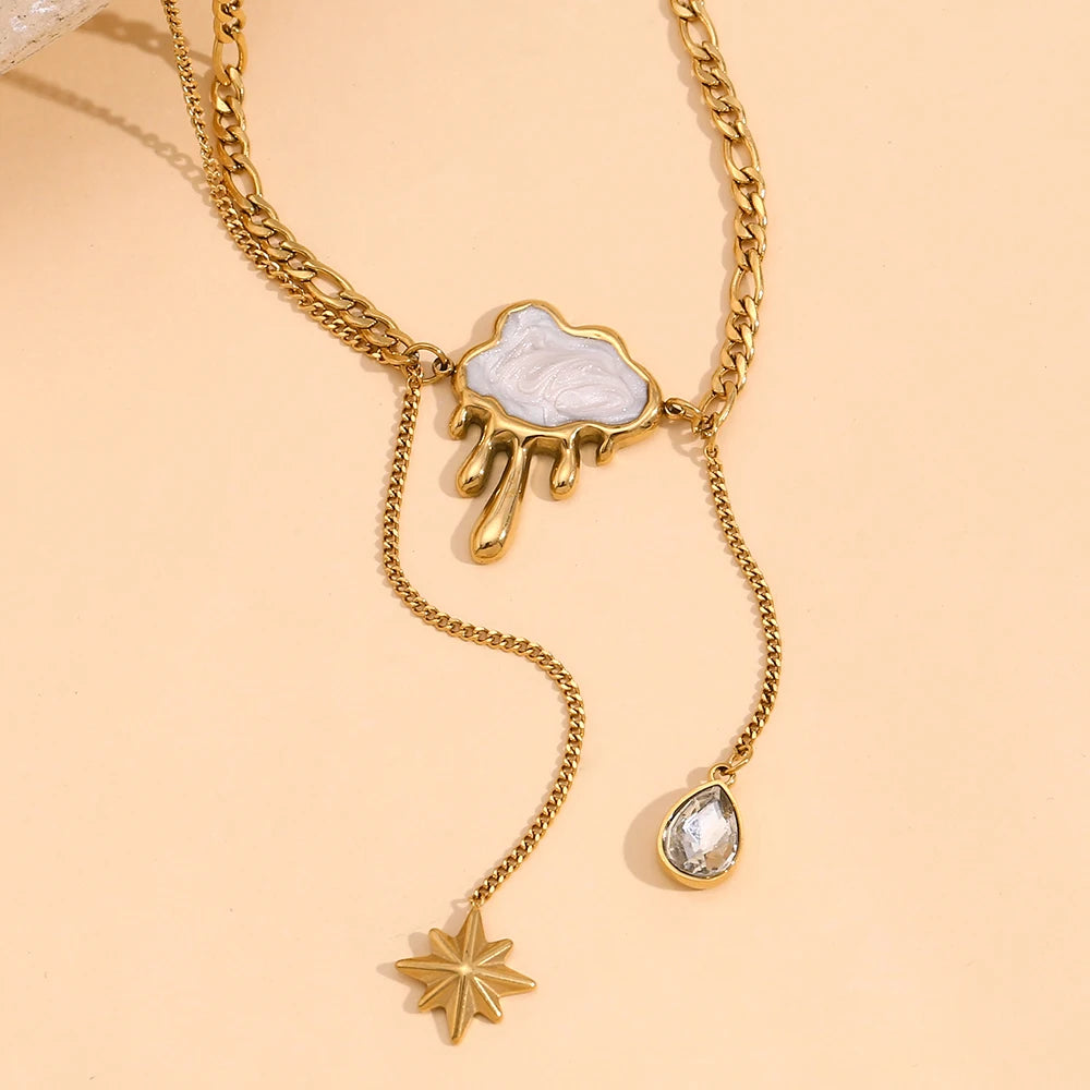 Glossisland | Double Layers Cloud Tassel Zircon Necklace Stainless Steel Waterproof Jewelry Trendy Dainty Chic Necklace