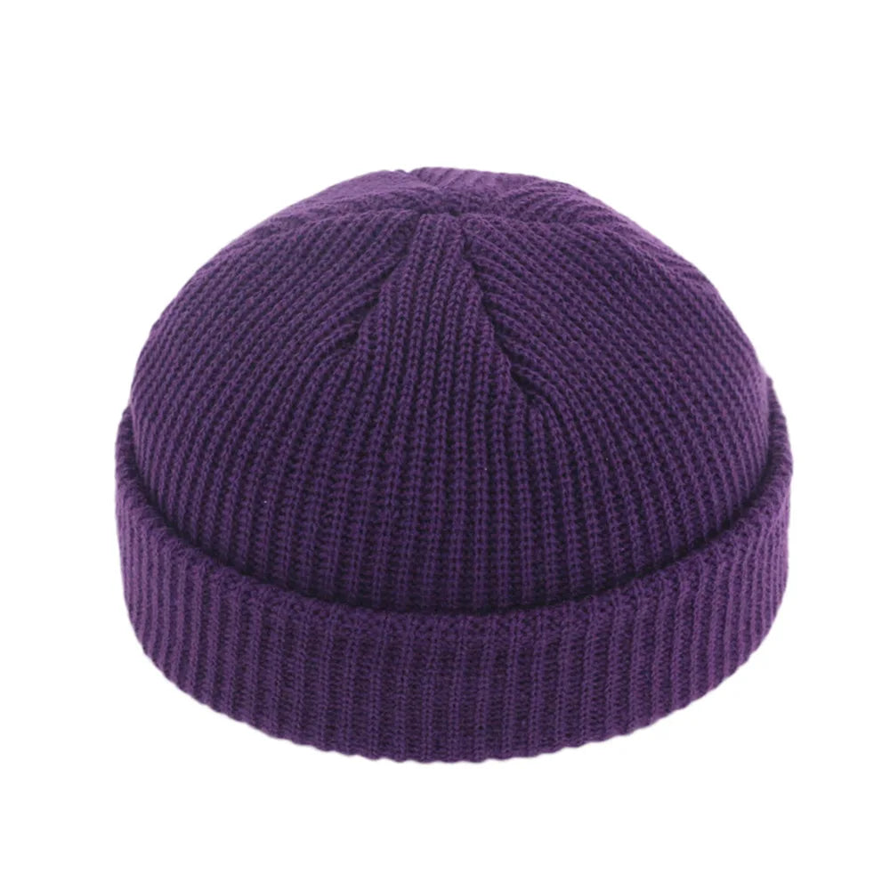 Beanie Knit Hats Fashion Men Boy Skullcap Sailor Caps Cuffs Retro Navy Short Hat Solid Color Unisex Winter Warm Cap Roll-up Edge
