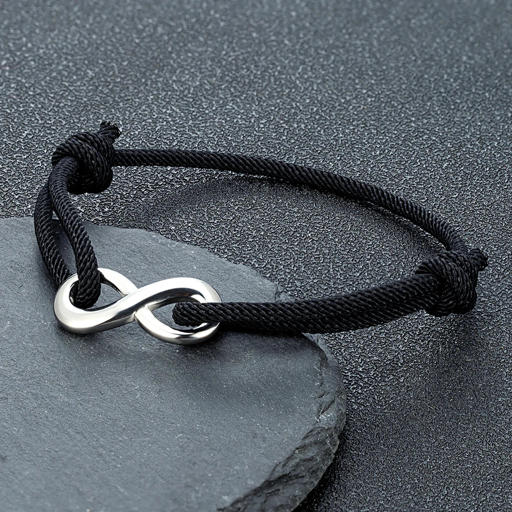 MKENDN Minimalist Stainless Steel Infinity Bracelet for Men Women Adjustable Rope Bracelet Couple Friendship Jewelry Gifts