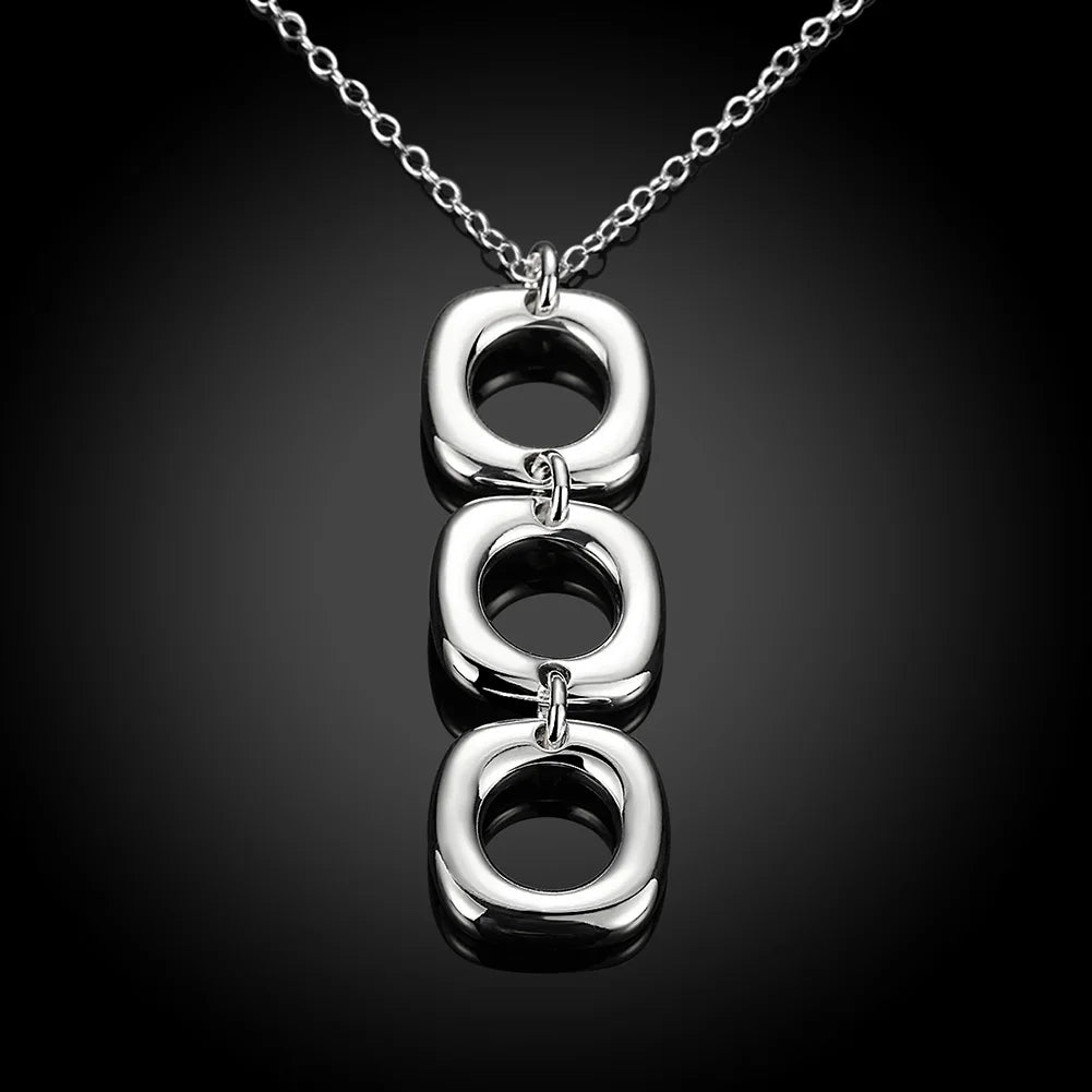 Korean Fashion 925 Sterling Silver Charms Three Square Pendant Necklace For Women Man Gifts Trend Party Streetwear Jewelry