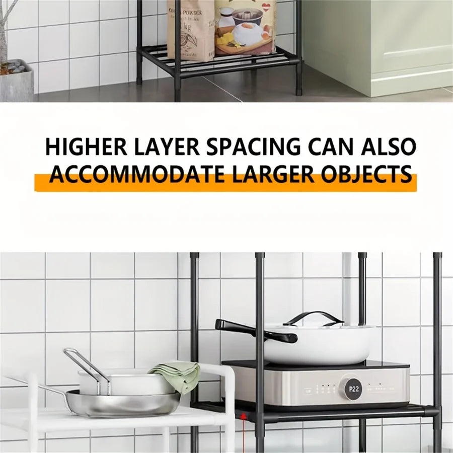 Multi-Layer Kitchen Rack Floor To Floor Storage Rack Household Microwave Stove Shelves Multi Scene Tool Pot Rack Kitchen Storage