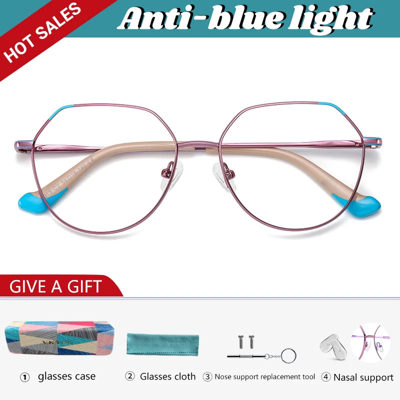 VICKY Metal Myopia Prescription Glasses Hyperopia Reading Glasses Women Anti Blue Light Computer  Glasses Optical Glasses Frame