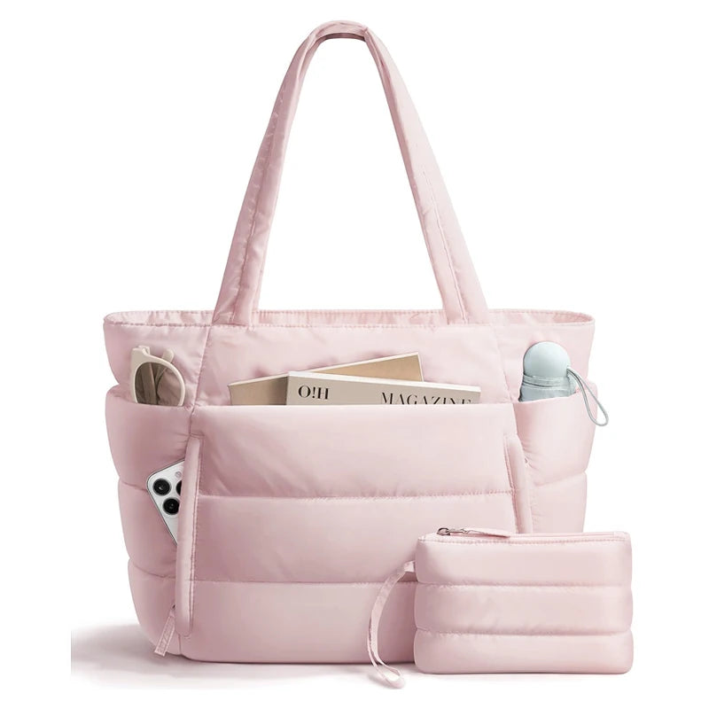 Tote Bag for Women, Lightweight Puffy Tote Bag with Compartments Shoulder Bag Handbag for Travel, Work, Gym